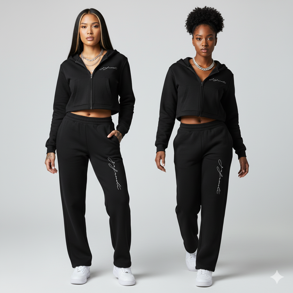 GAFAUDI Essential Cropped/ Zip-Up Hoodie & Sweatpants Set