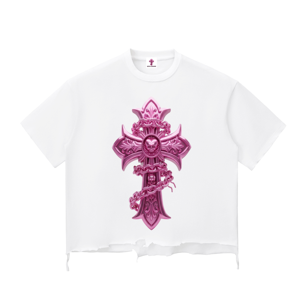 PINK CHROME Snow Wash Raw-Hem Boxy T-shirt