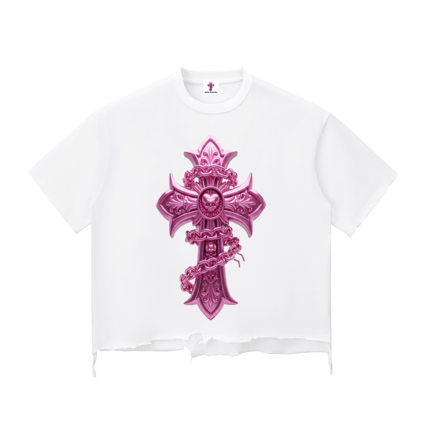 PINK CHROME Snow Wash Raw-Hem Boxy T-shirt