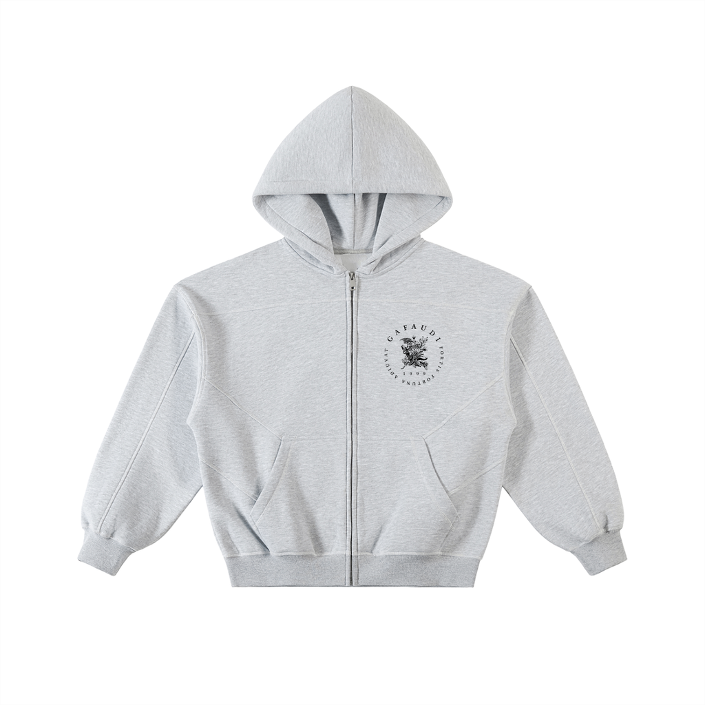 GAFAUDI Contrast-Stitched Boxy Fleece Zip Hoodie
