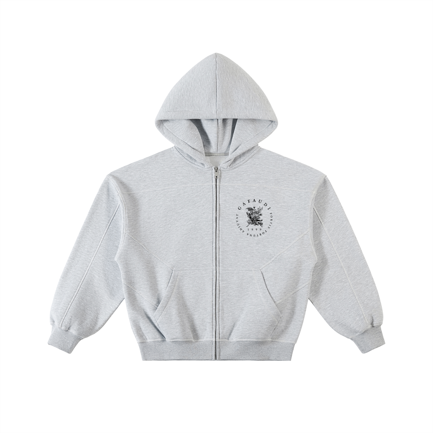 GAFAUDI Contrast-Stitched Boxy Fleece Zip Hoodie