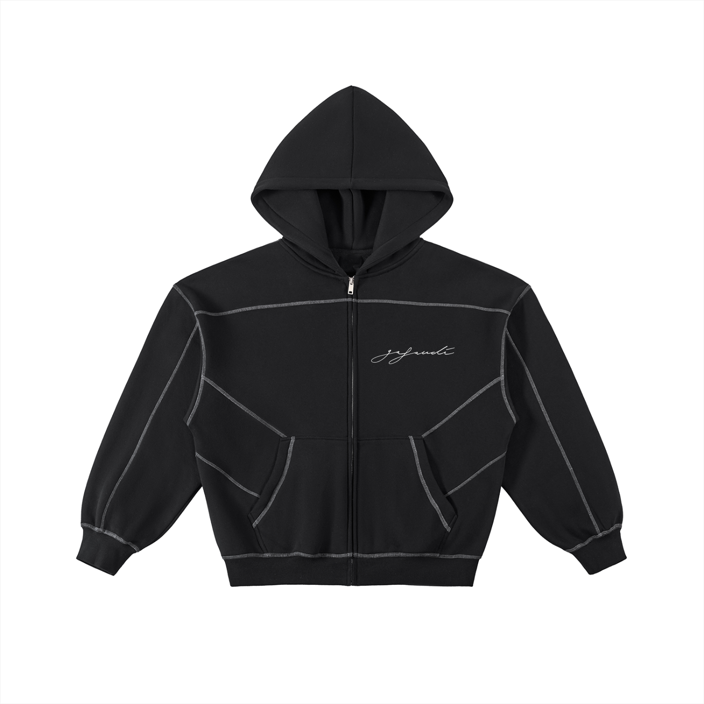 GAFAUDI Contrast-Stitched Boxy Fleece Zip Hoodie