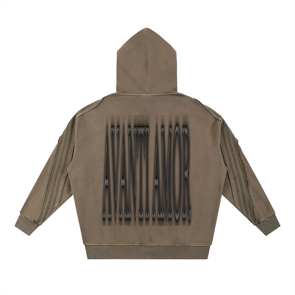 AVANTI AMOR Snow Washed Tape Raw Edge Zip Hoodie