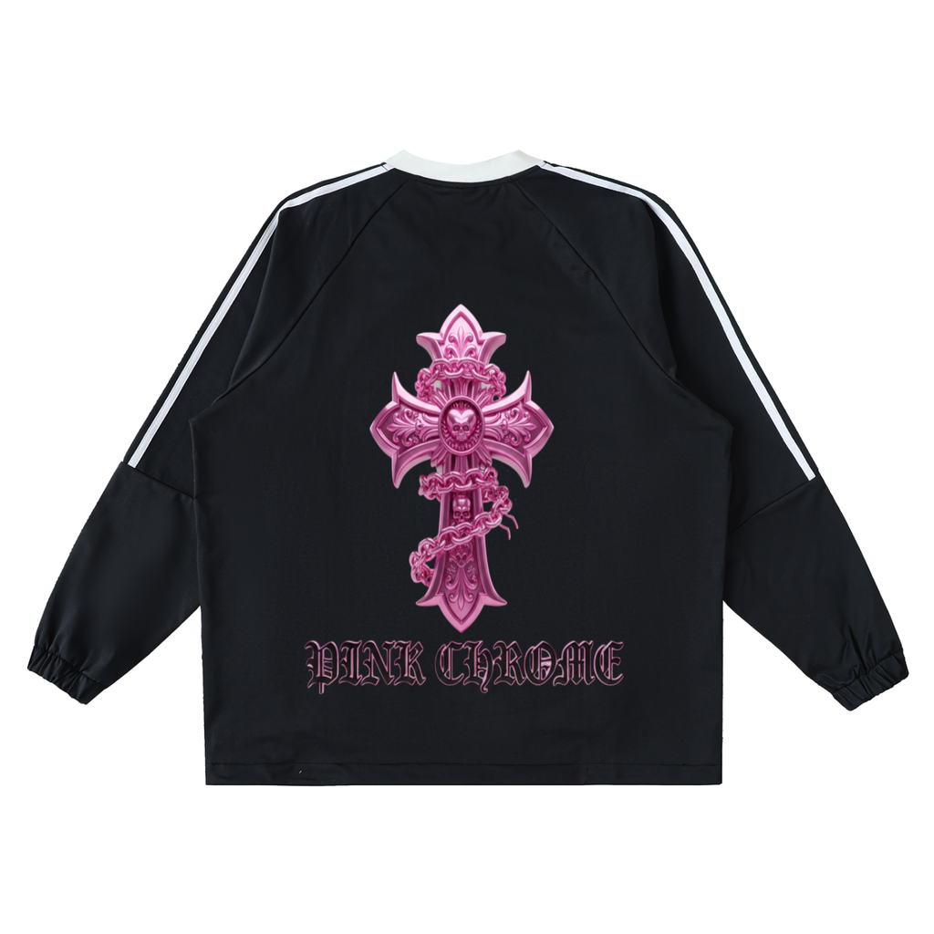 PINK CHROME Color-Block V-Neck Long-Sleeve T-Shirt