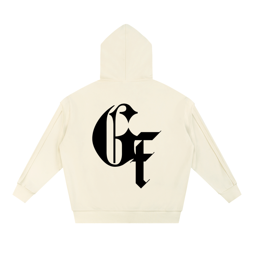 GAFAUDI 'GOD FEARING' Contrast Tape Raw Edge Double Layered Zip Hoodie