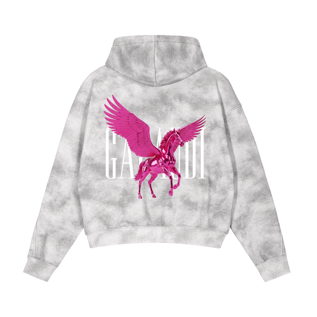 GAFAUDI PINK PEGASUS Dirty Washed Zip-Up Fleece Hoodie