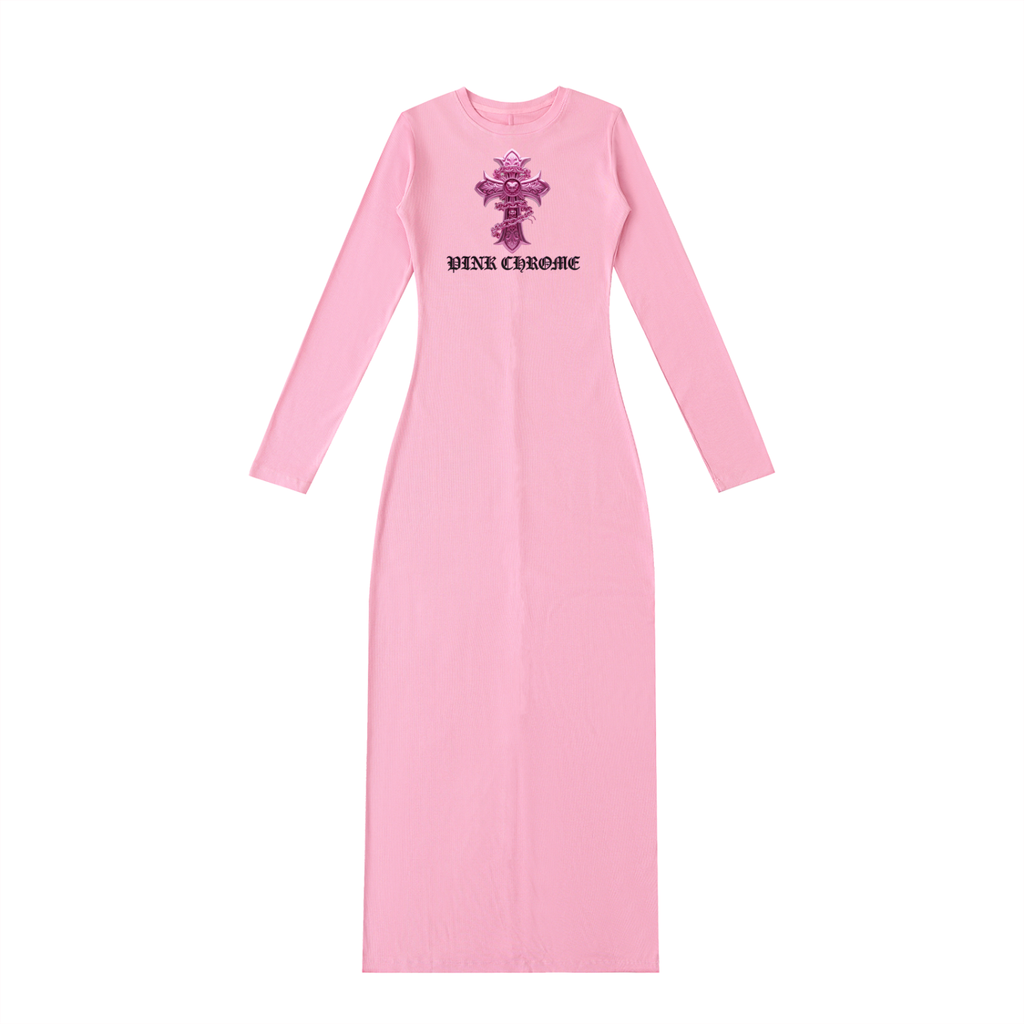 PINK CHROME Dyed Washed Slit Maxi Dress