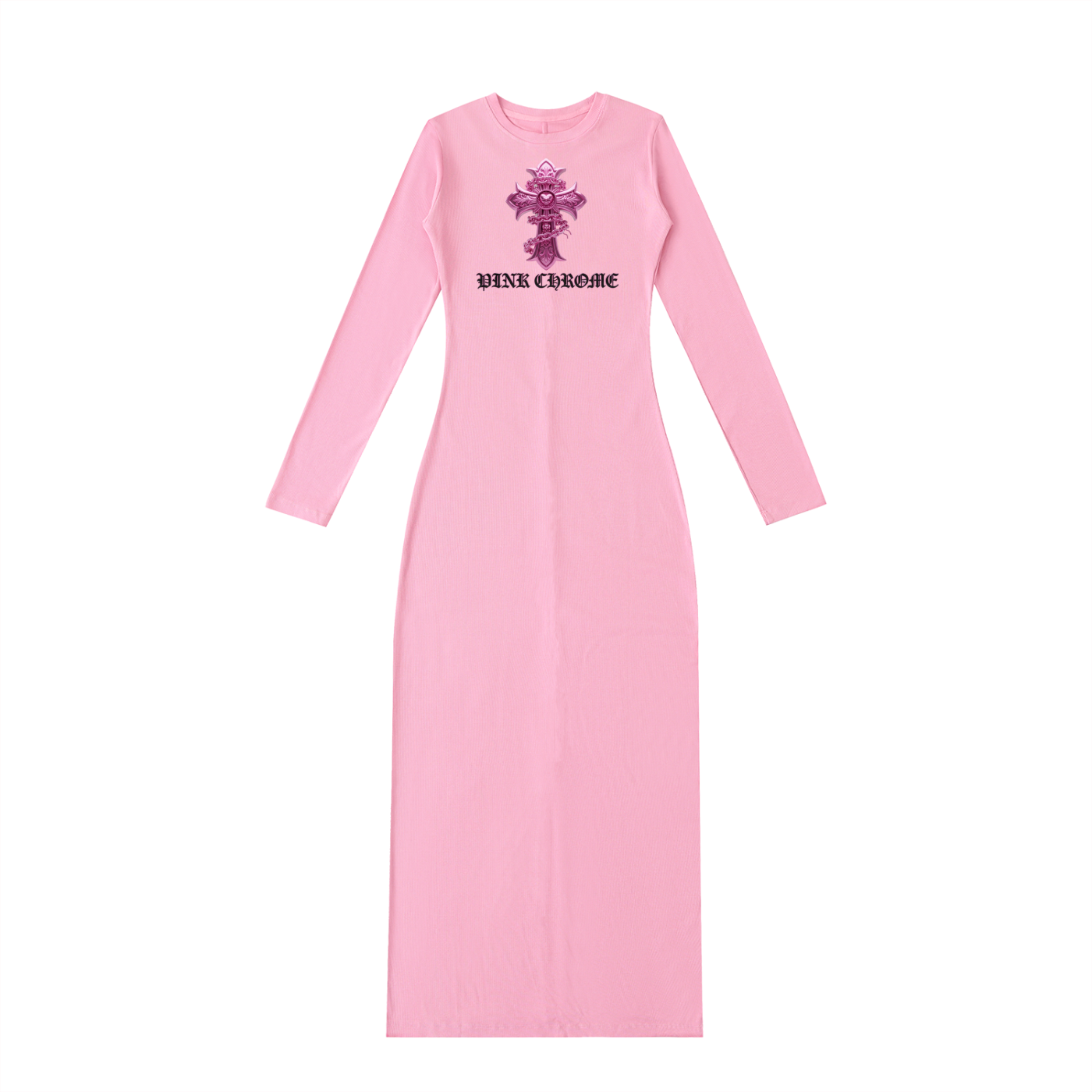 PINK CHROME Dyed Washed Slit Maxi Dress