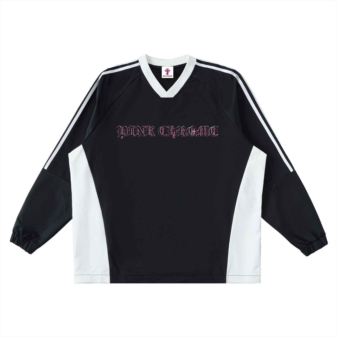 PINK CHROME Color-Block V-Neck Long-Sleeve T-Shirt