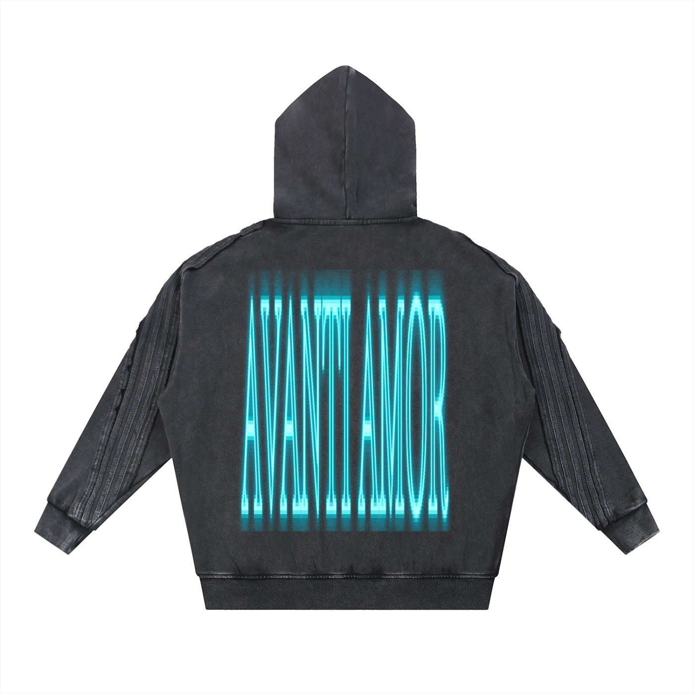 AVANTI AMOR Snow Washed Tape Raw Edge Zip Hoodie
