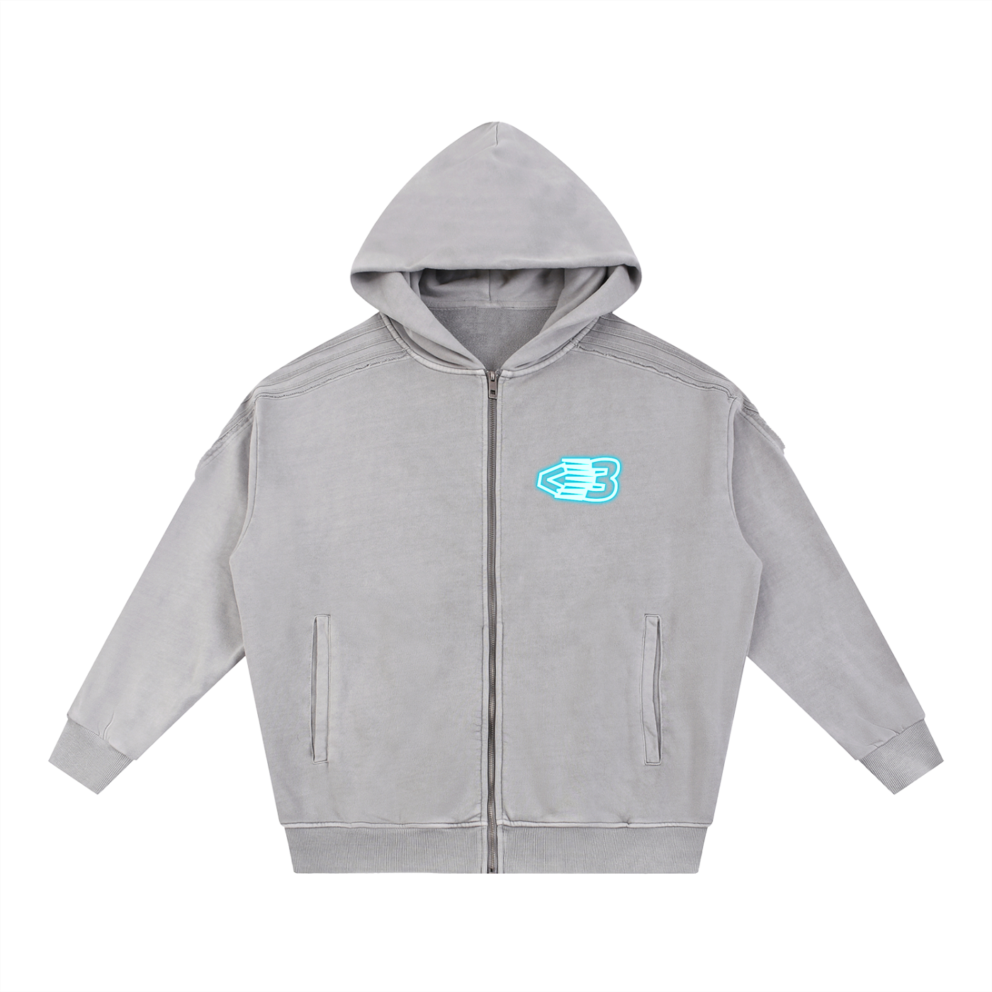 AVANTI AMOR Snow Washed Tape Raw Edge Zip Hoodie