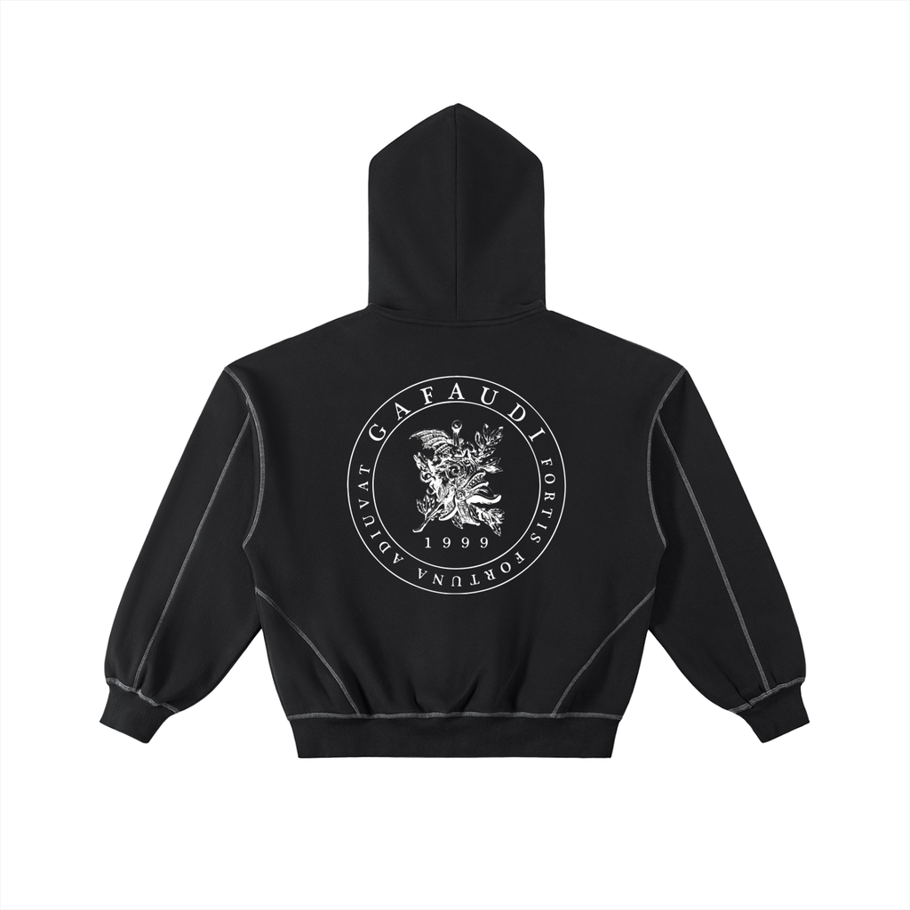 GAFAUDI Contrast-Stitched Boxy Fleece Zip Hoodie