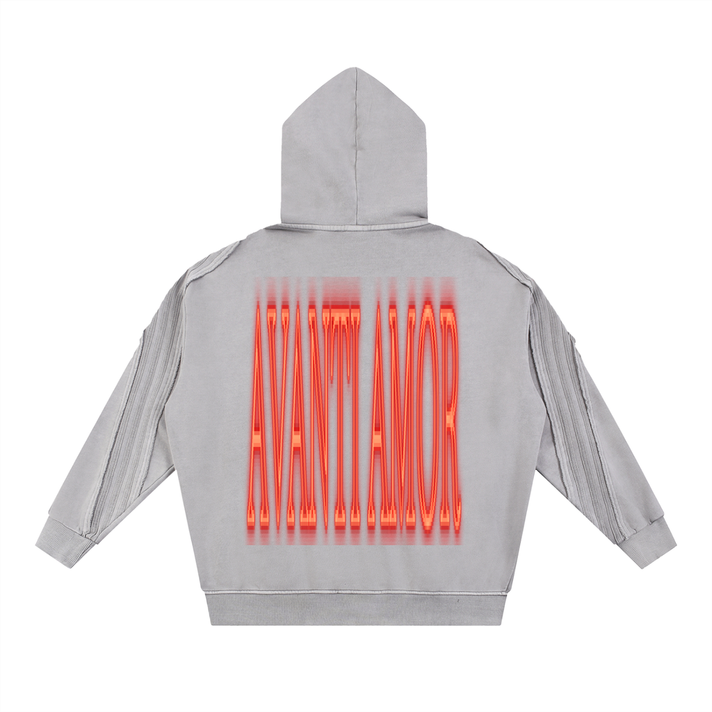 AVANTI AMOR Snow Washed Tape Raw Edge Zip Hoodie