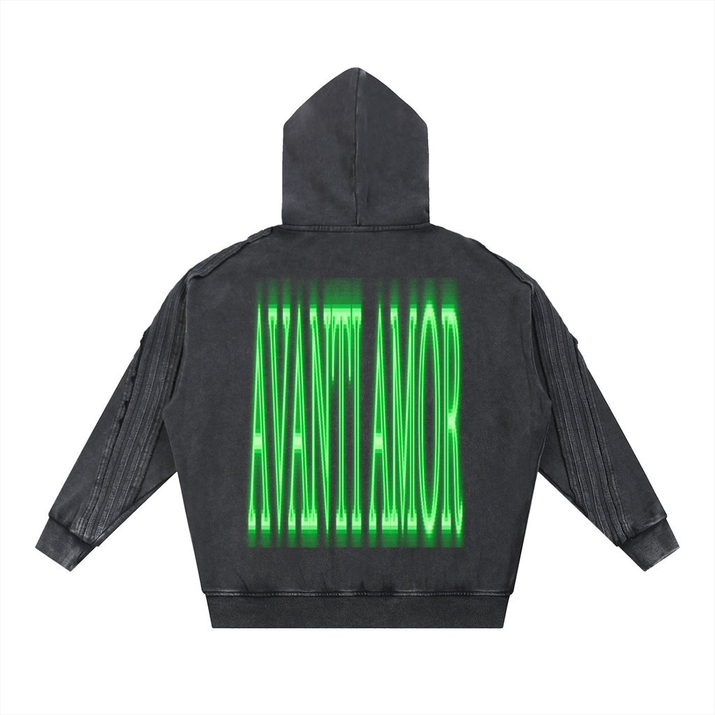 AVANTI AMOR Snow Washed Tape Raw Edge Zip Hoodie
