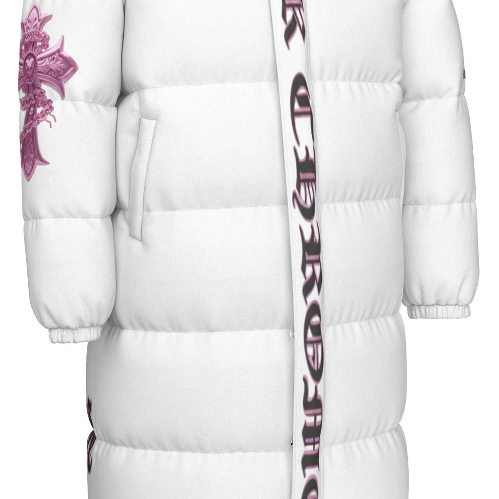 PINK CHROME All-Over Print Unisex Long Down Jacket