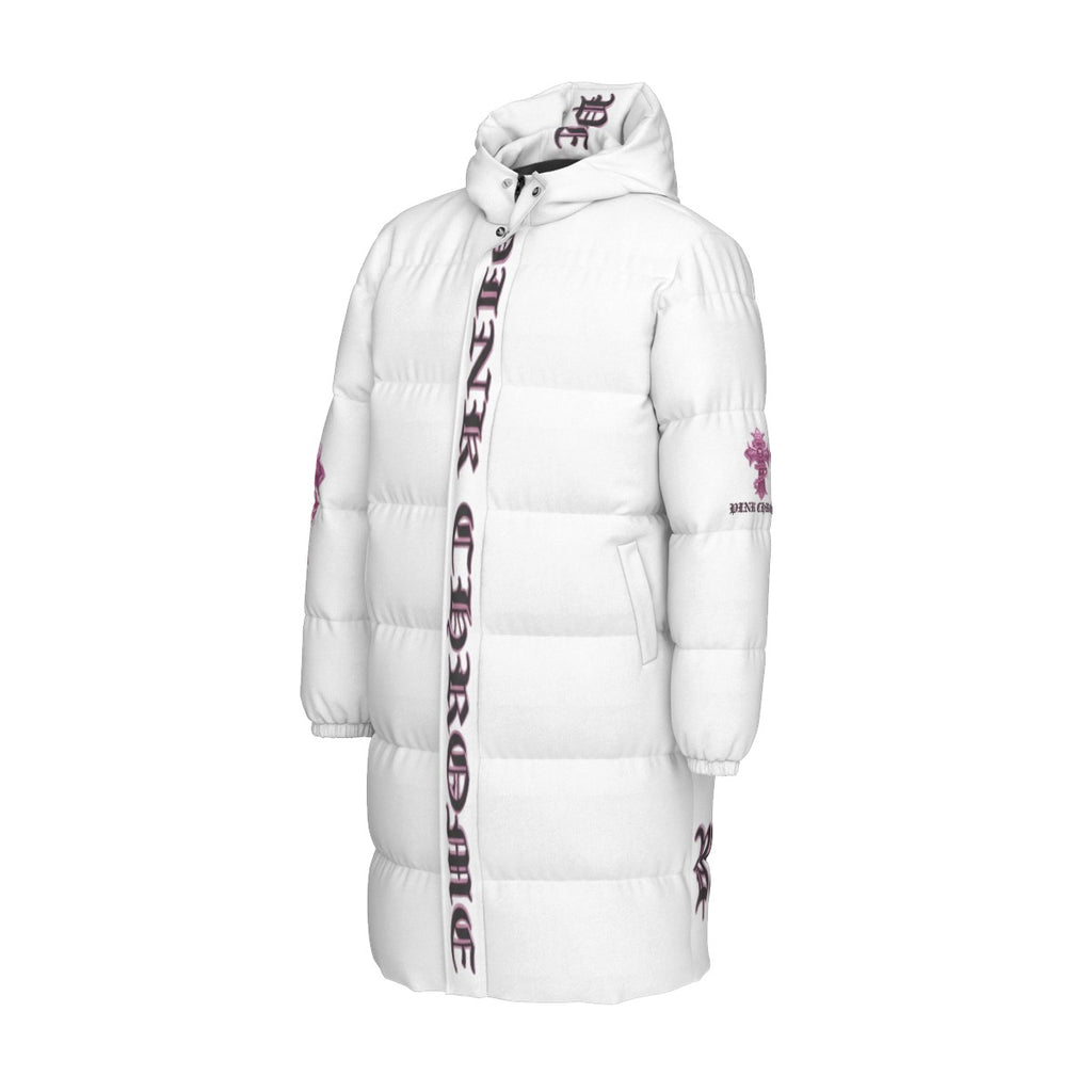PINK CHROME All-Over Print Unisex Long Down Jacket