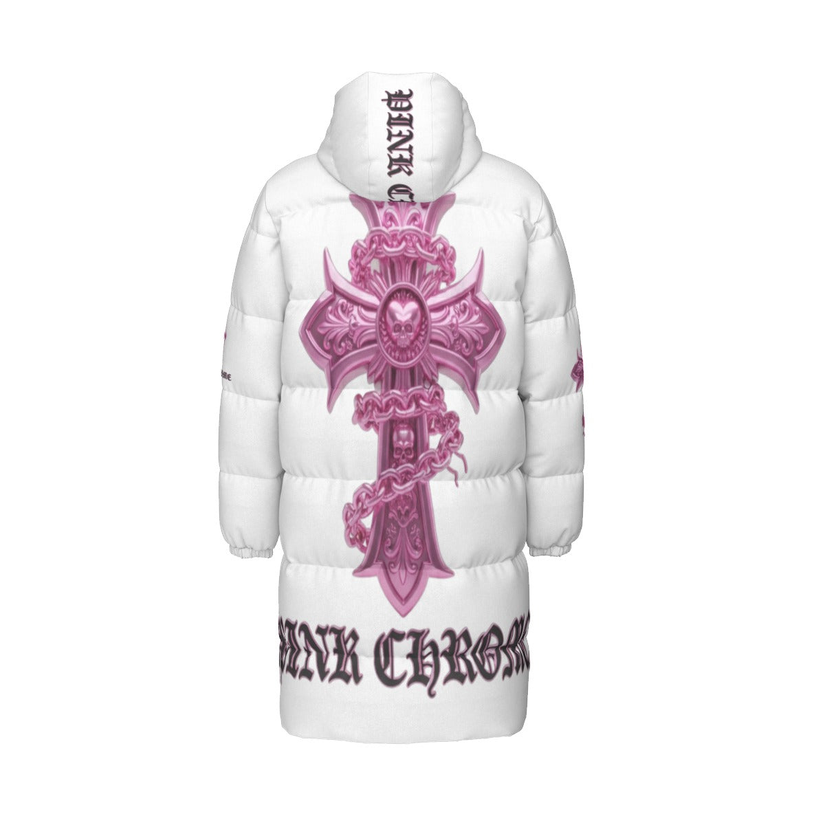 PINK CHROME All-Over Print Unisex Long Down Jacket