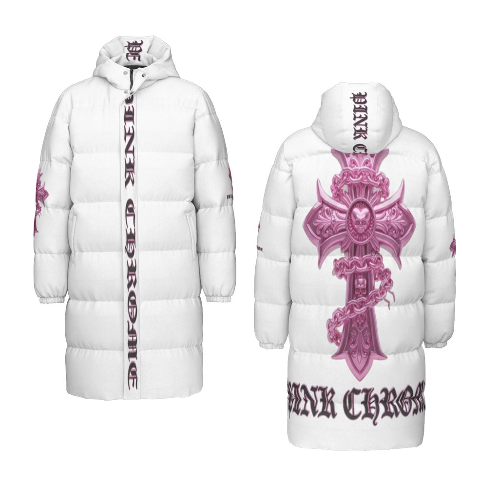 PINK CHROME All-Over Print Unisex Long Down Jacket