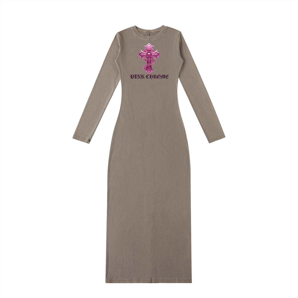 PINK CHROME Dyed Washed Slit Maxi Dress