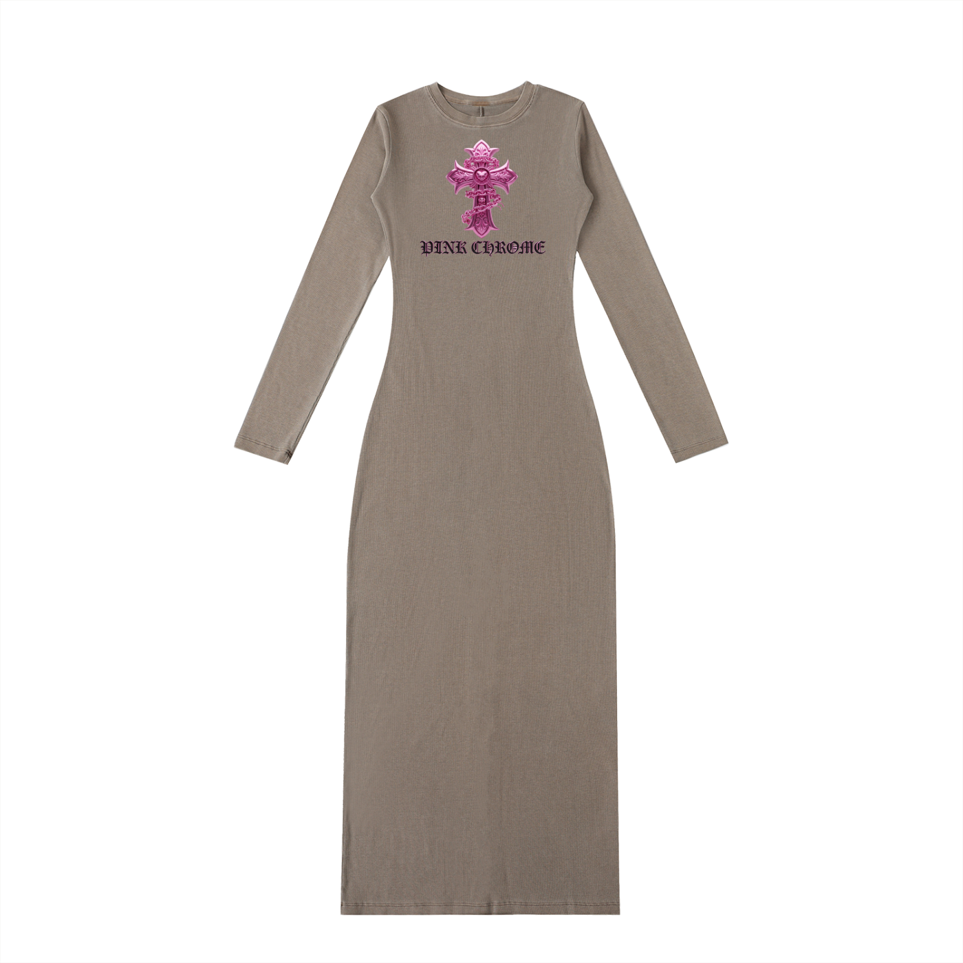 PINK CHROME Dyed Washed Slit Maxi Dress