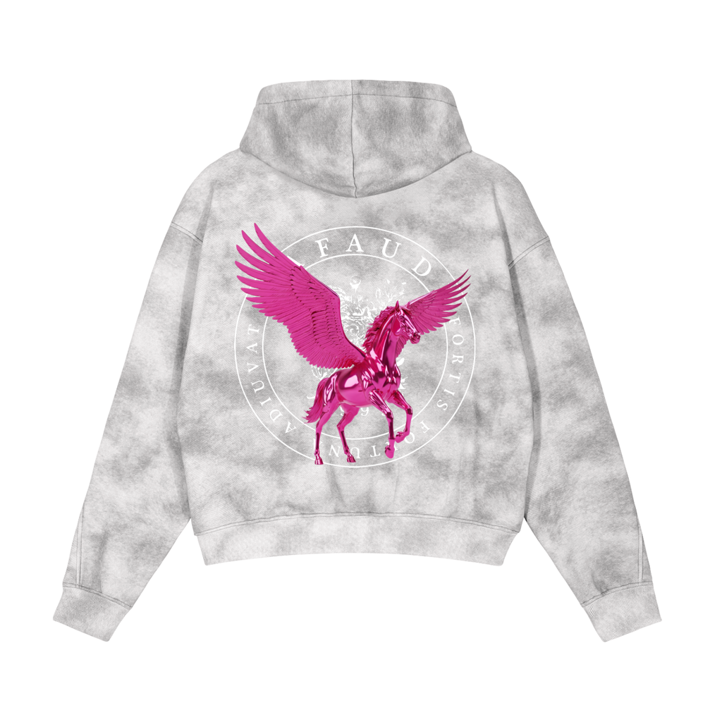 GAFAUDI PINK PEGASUS Dirty Washed Zip-Up Fleece Hoodie