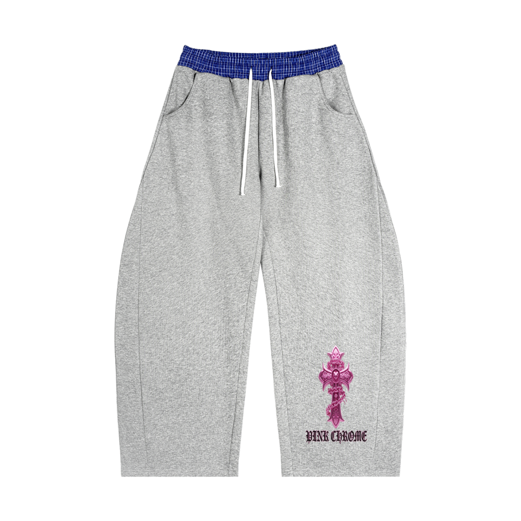 PINK CHROME Plaid Waistband Barrel Sweatpants