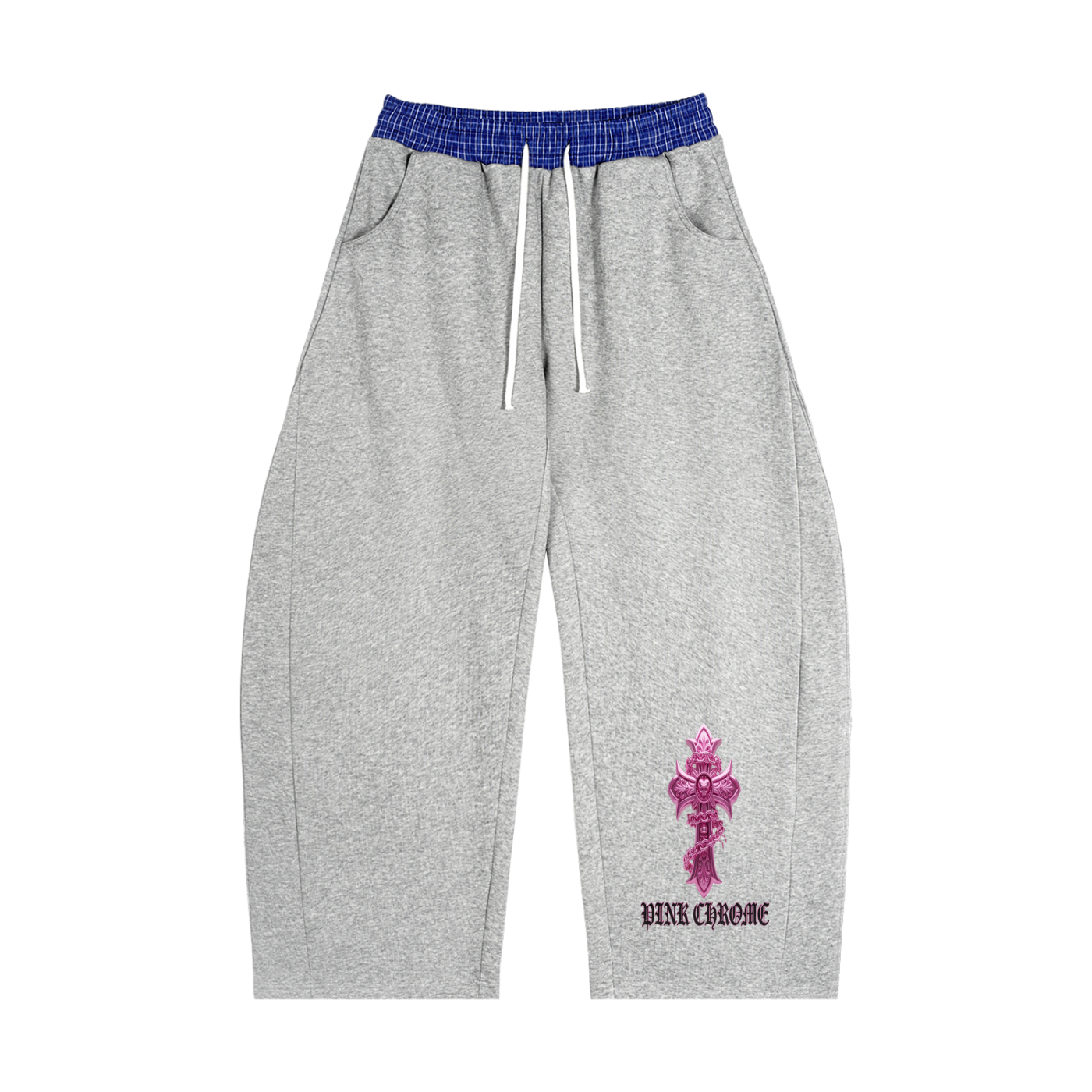 PINK CHROME Plaid Waistband Barrel Sweatpants