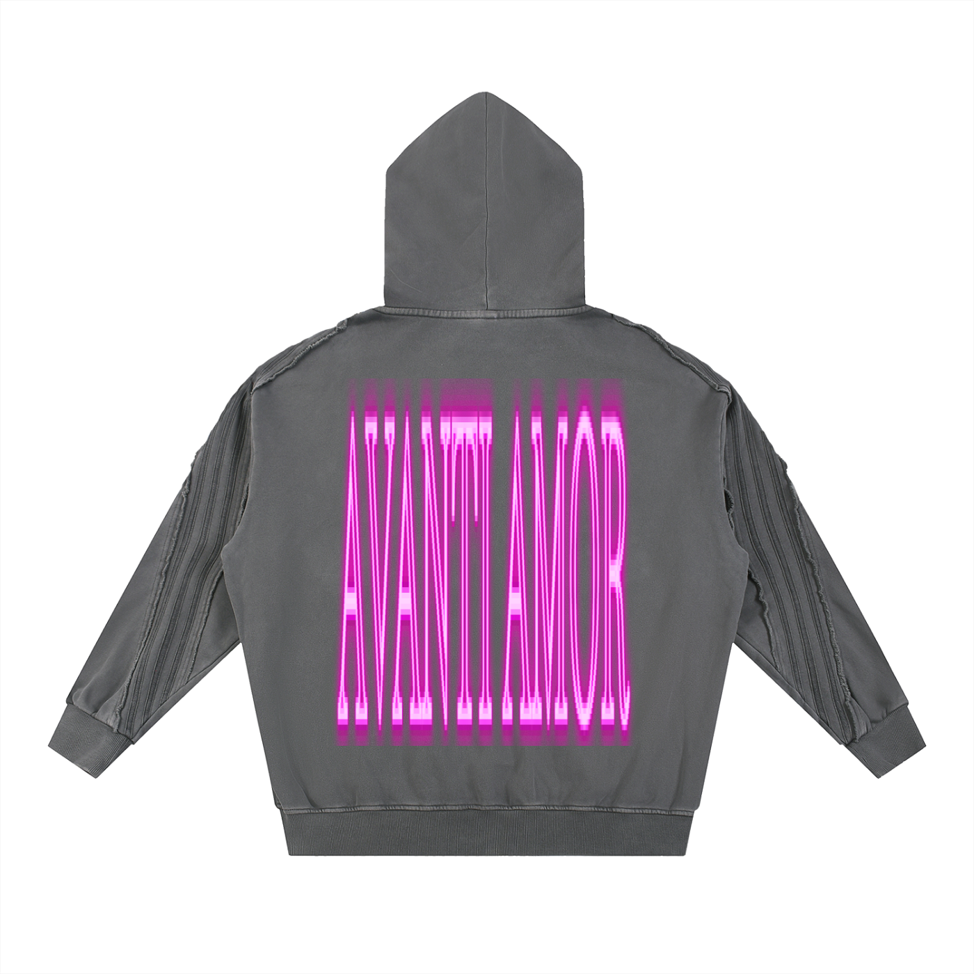 AVANTI AMOR Snow Washed Tape Raw Edge Zip Hoodie