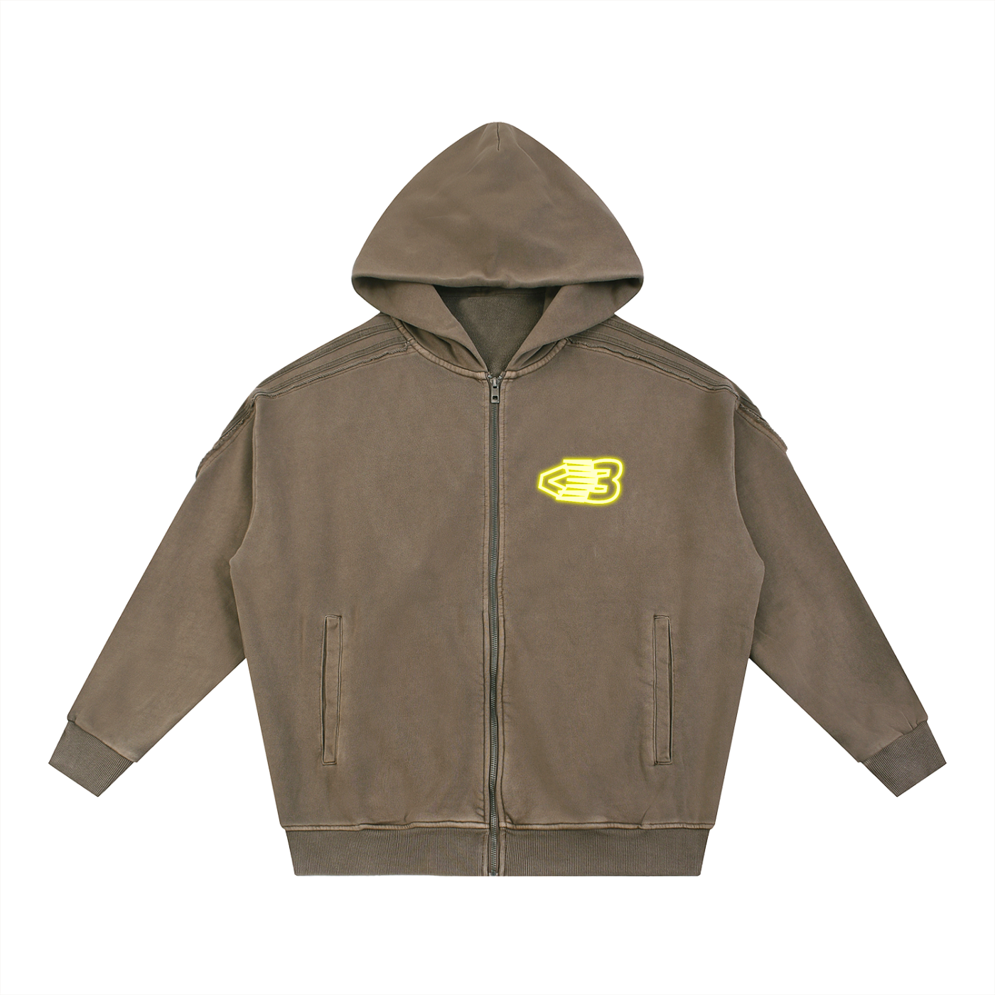 AVANTI AMOR Snow Washed Tape Raw Edge Zip Hoodie