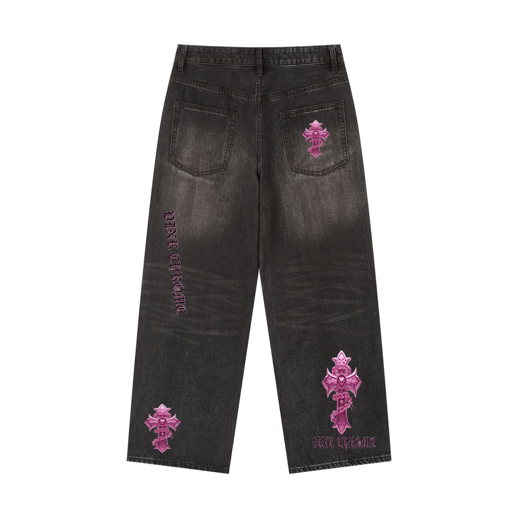 PINK CHROME Vintage Wash Heavyweight Denim Jeans