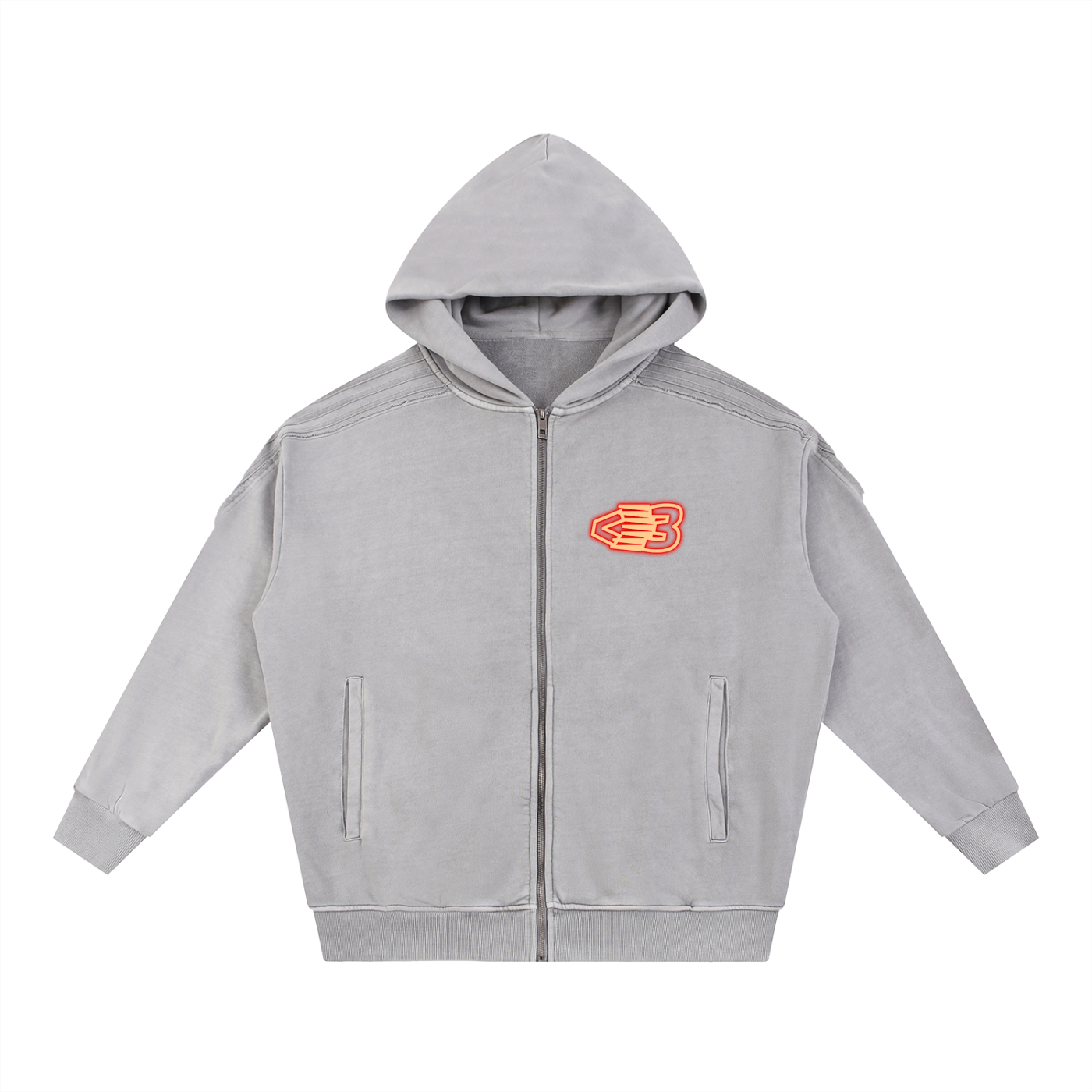 AVANTI AMOR Snow Washed Tape Raw Edge Zip Hoodie