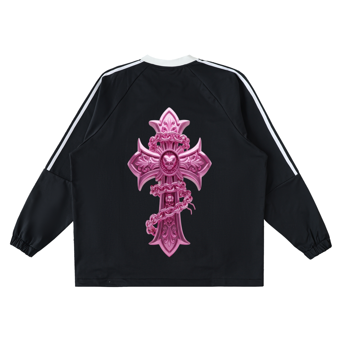 PINK CHROME Color-Block V-Neck Long-Sleeve T-Shirt