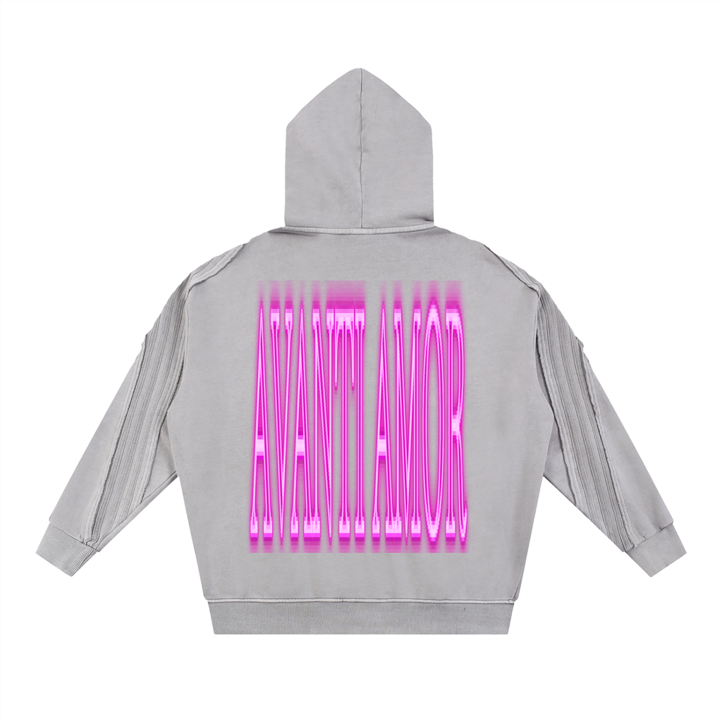AVANTI AMOR Snow Washed Tape Raw Edge Zip Hoodie
