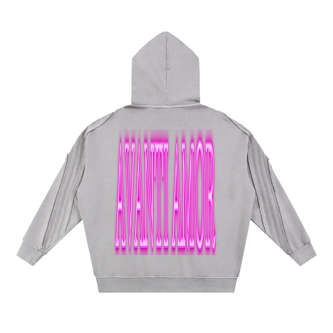 AVANTI AMOR Snow Washed Tape Raw Edge Zip Hoodie