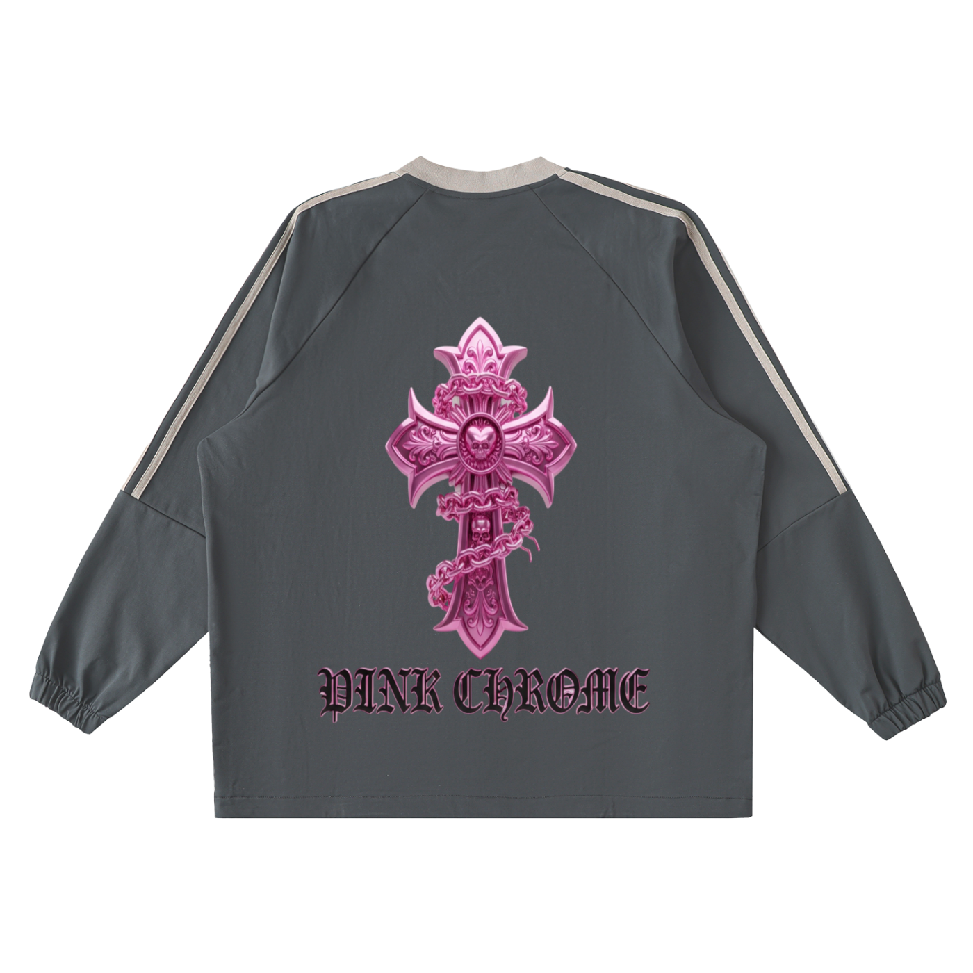 PINK CHROME Color-Block V-Neck Long-Sleeve T-Shirt
