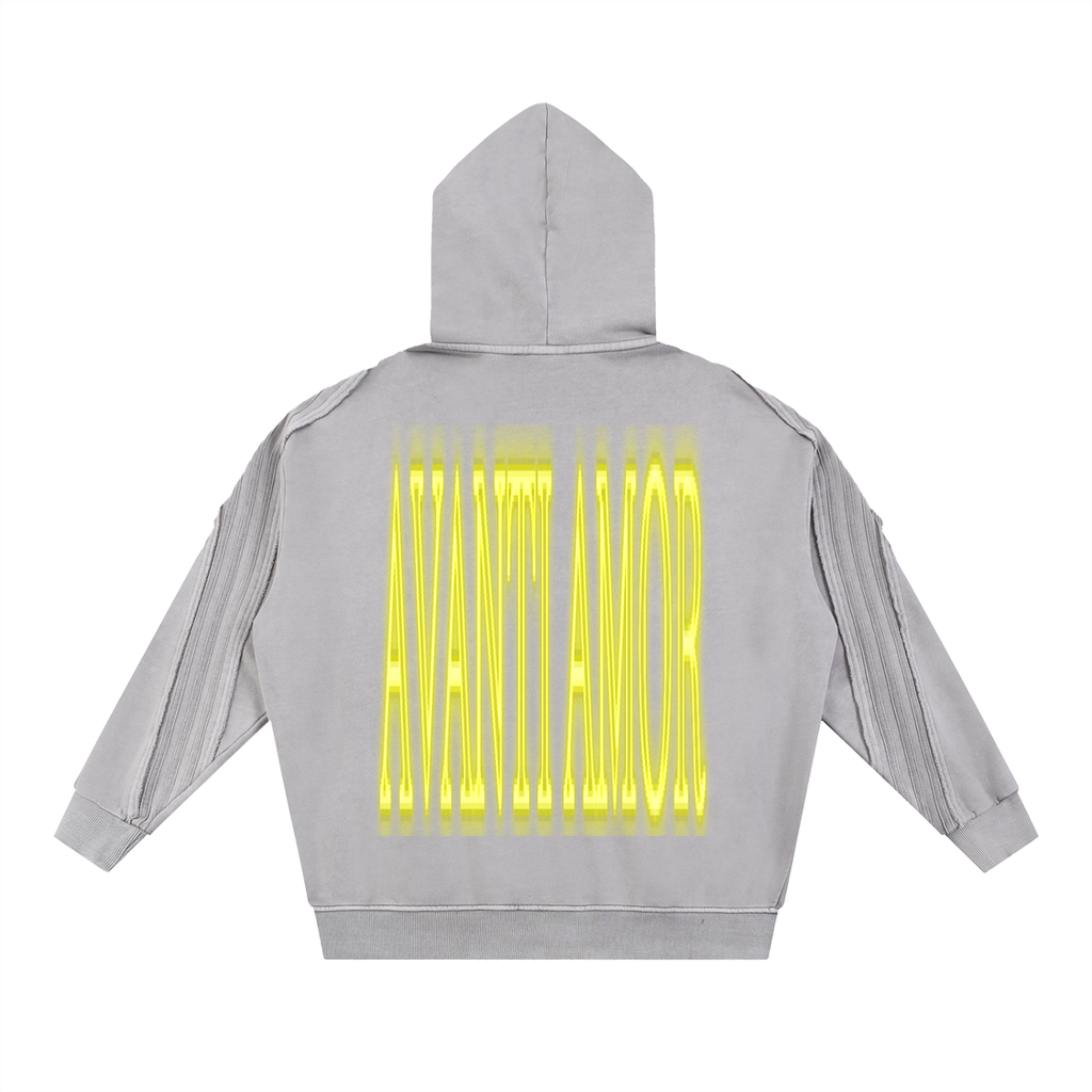 AVANTI AMOR Snow Washed Tape Raw Edge Zip Hoodie
