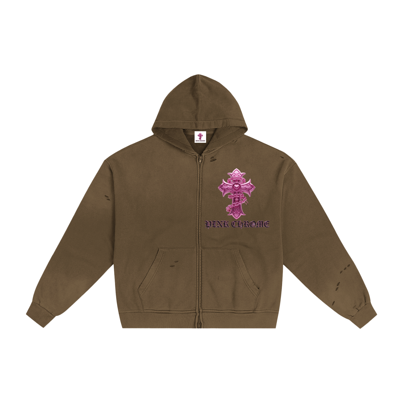PINK CHROME Hand-Frayed Sunfade Zip Hoodie