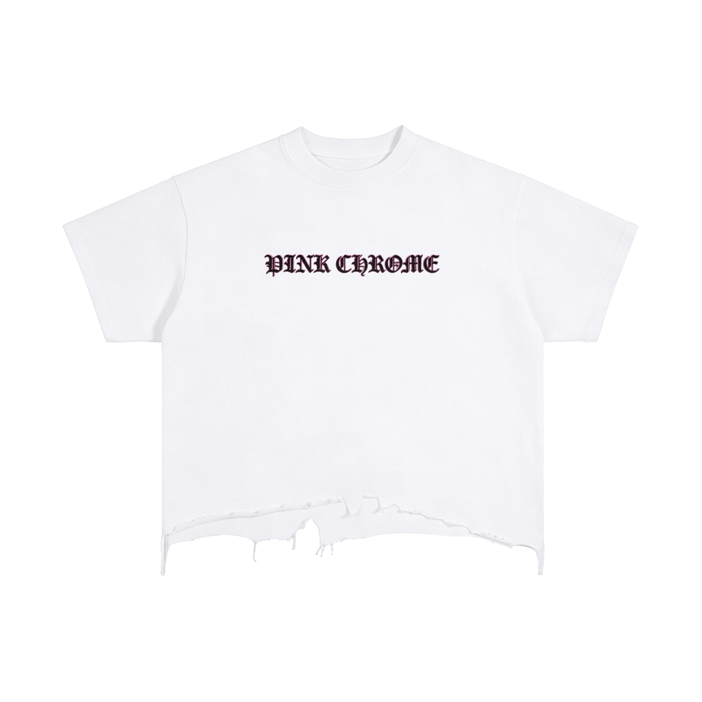 PINK CHROME Vintage Wash Boxy Distressed Hem T-Shirt