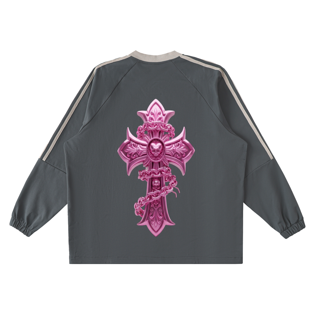 PINK CHROME Color-Block V-Neck Long-Sleeve T-Shirt