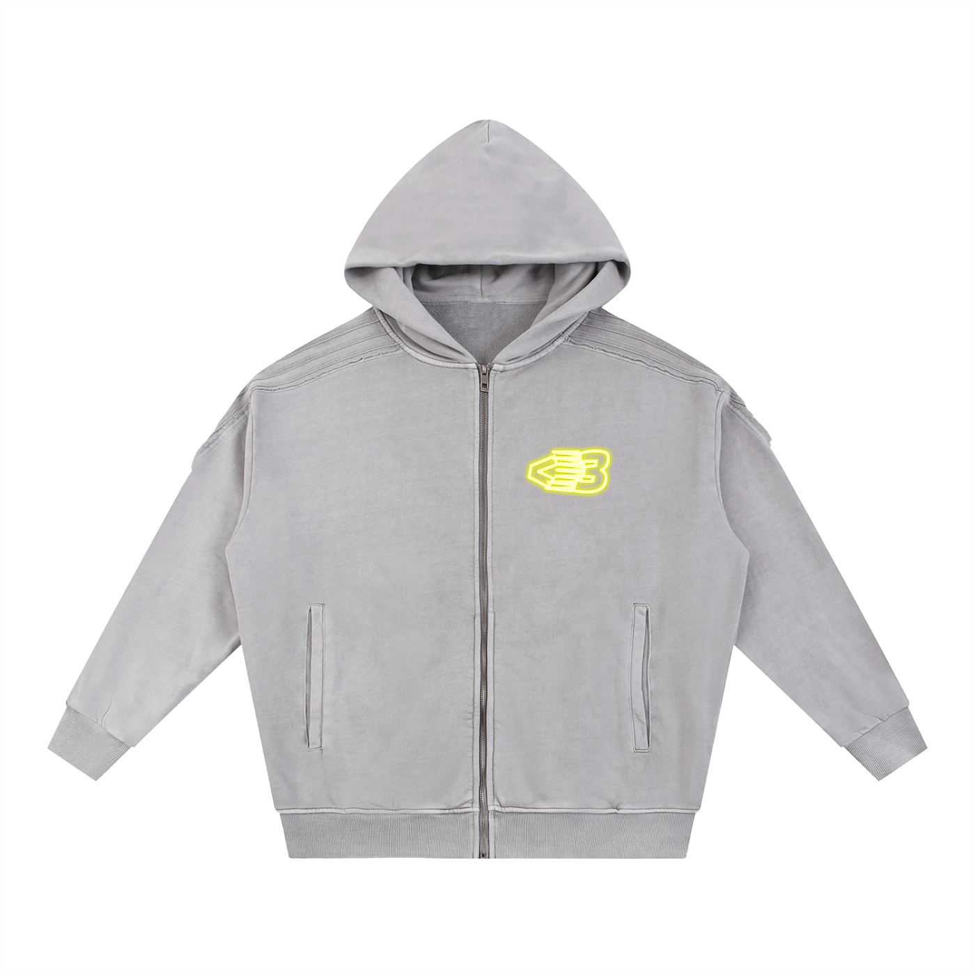 AVANTI AMOR Snow Washed Tape Raw Edge Zip Hoodie