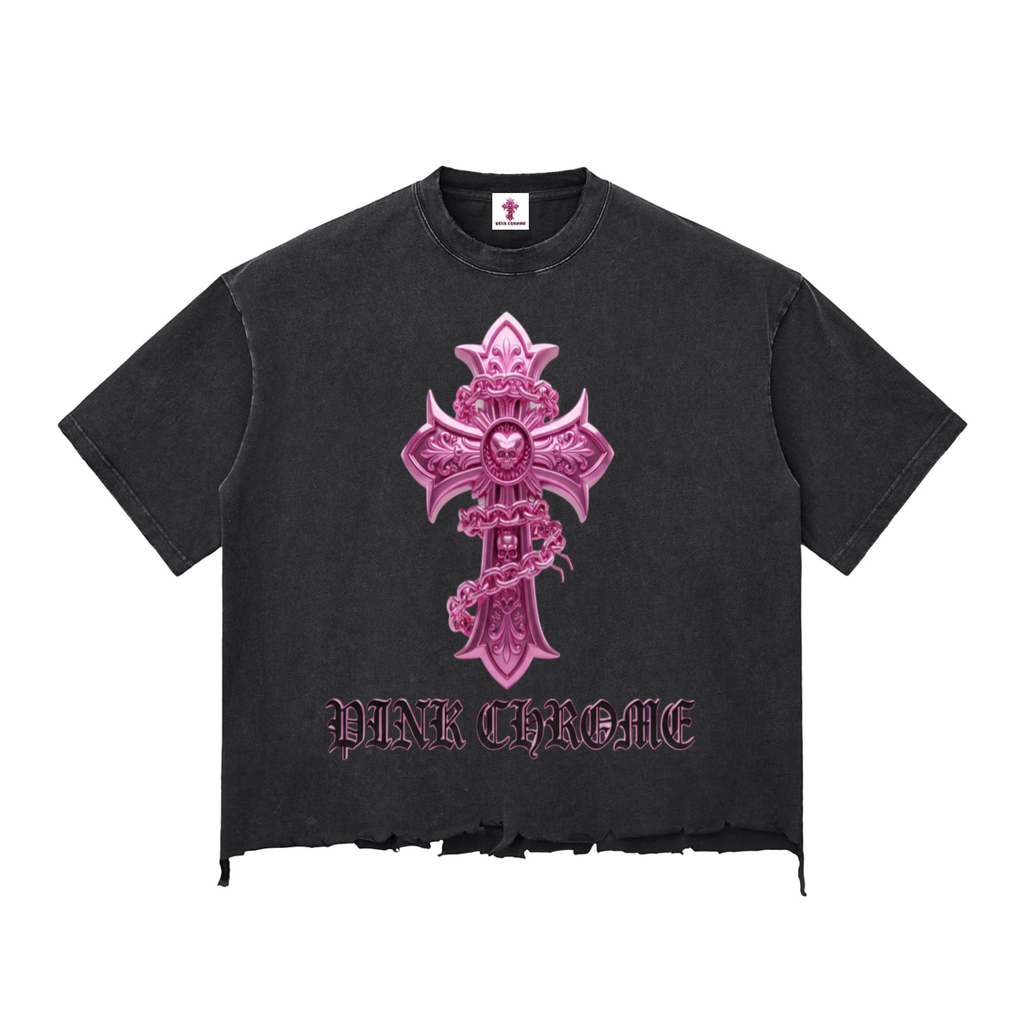 PINK CHROME Snow Wash Raw-Hem Boxy T-shirt