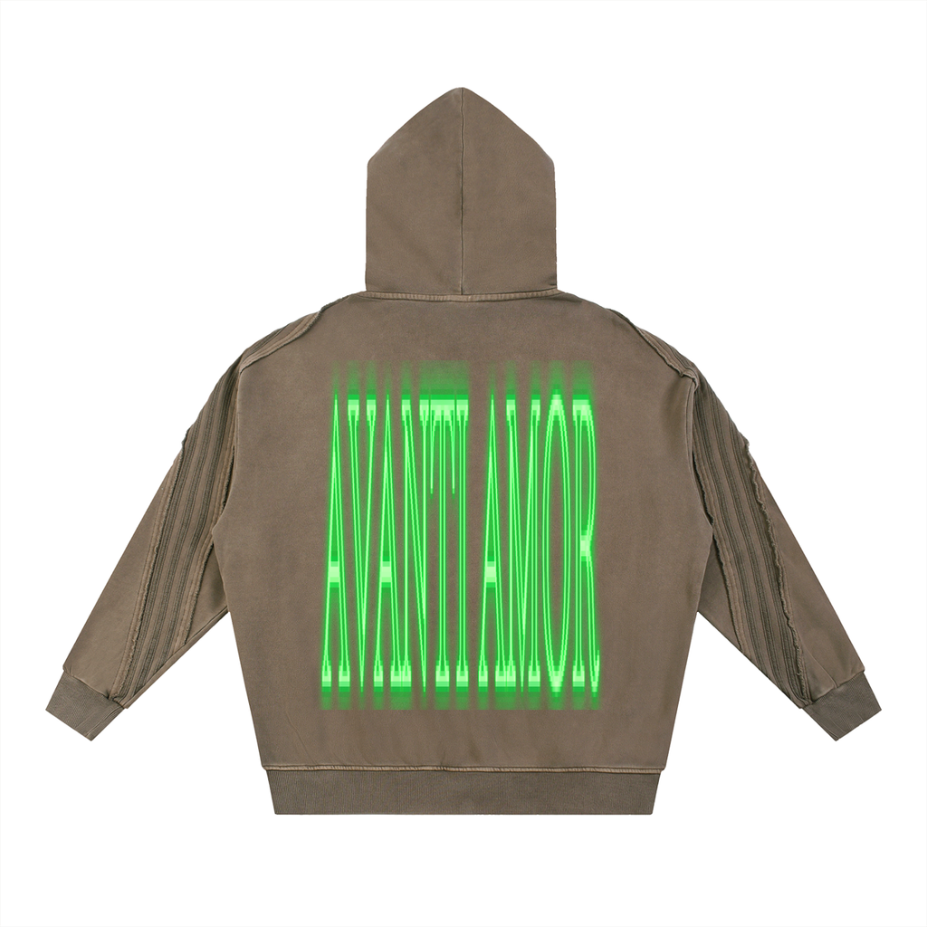 AVANTI AMOR Snow Washed Tape Raw Edge Zip Hoodie