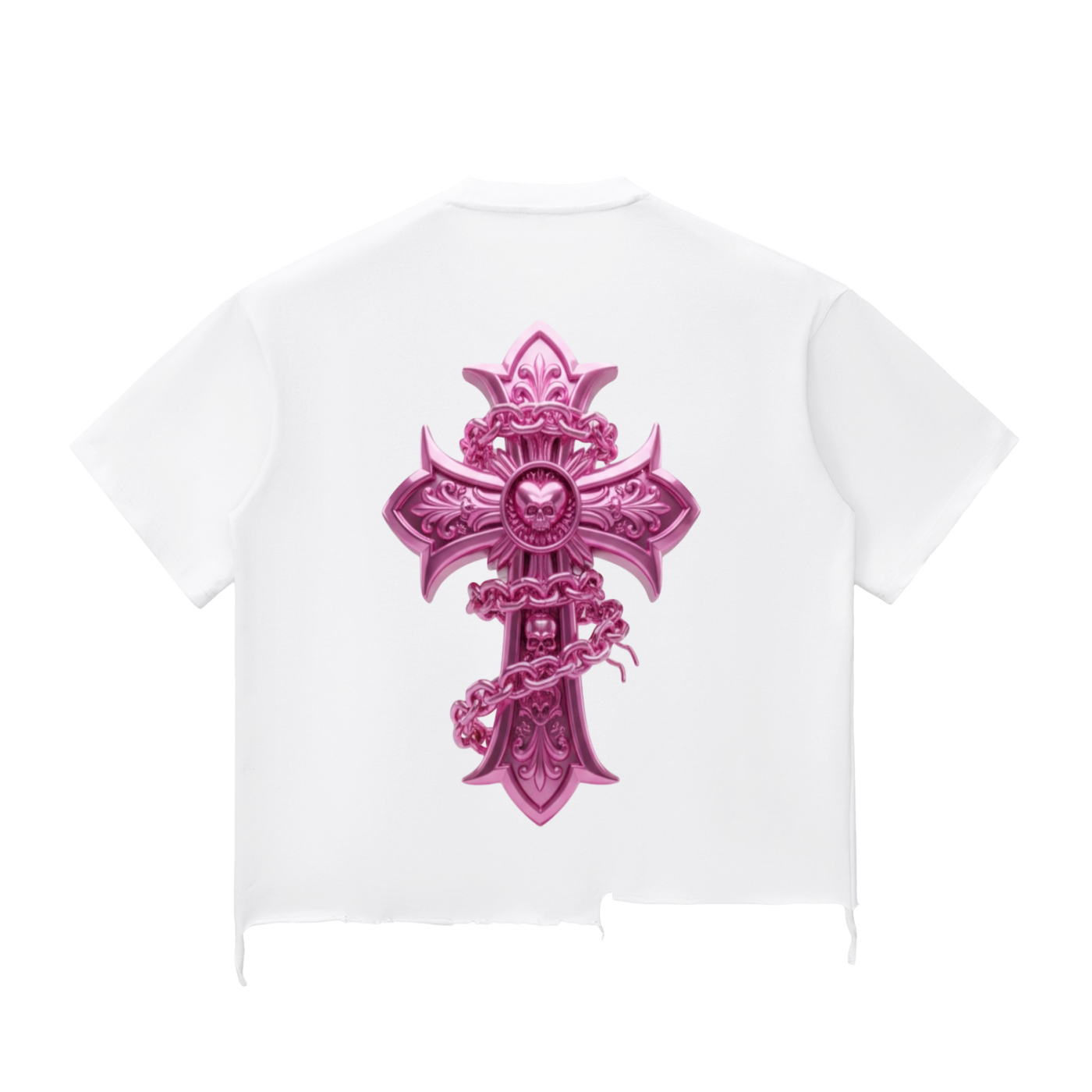PINK CHROME Snow Wash Raw-Hem Boxy T-shirt