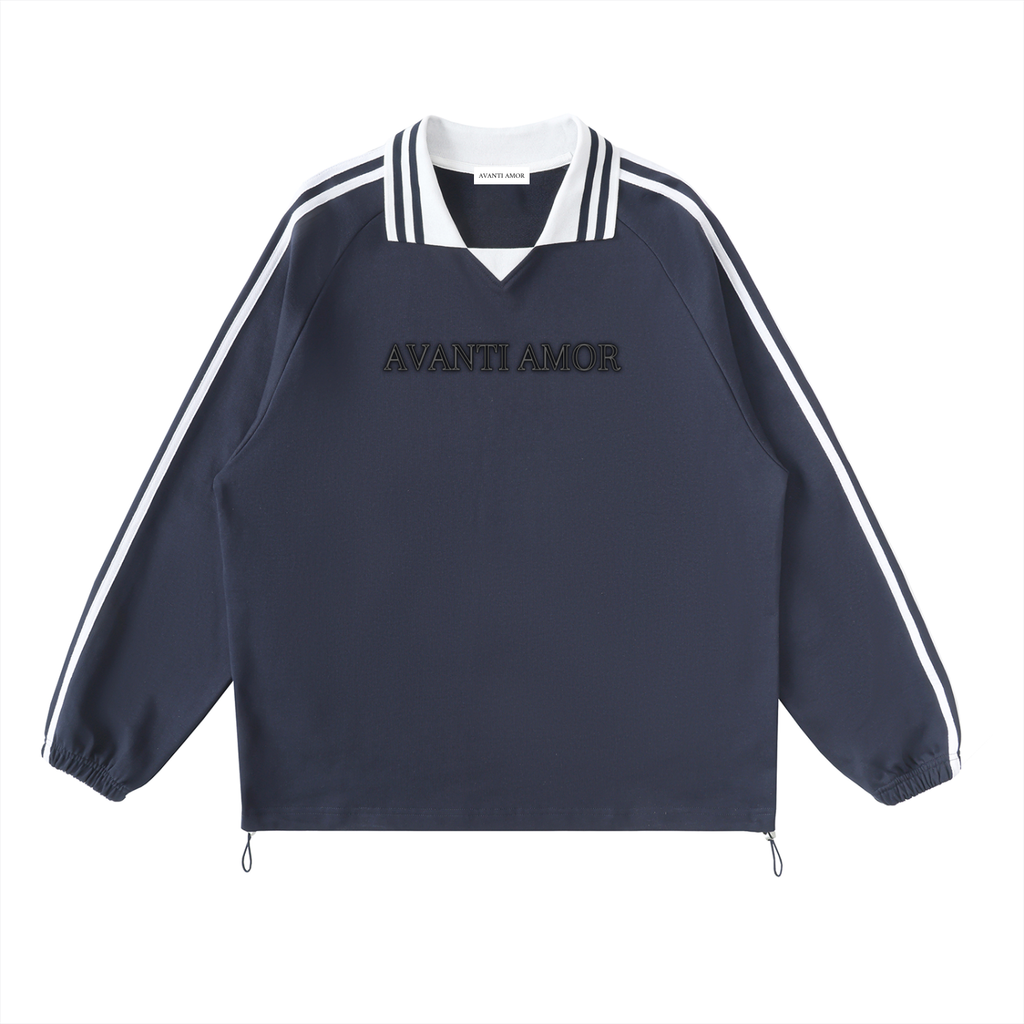 AVANTI AMOR Contrast Striped Lapel Collar Sweatshirt