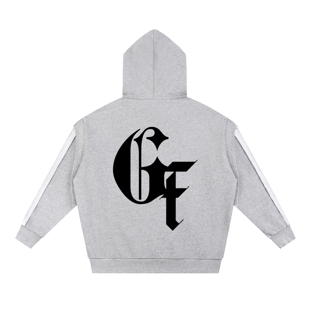 GAFAUDI 'GOD FEARING' Contrast Tape Raw Edge Double Layered Zip Hoodie