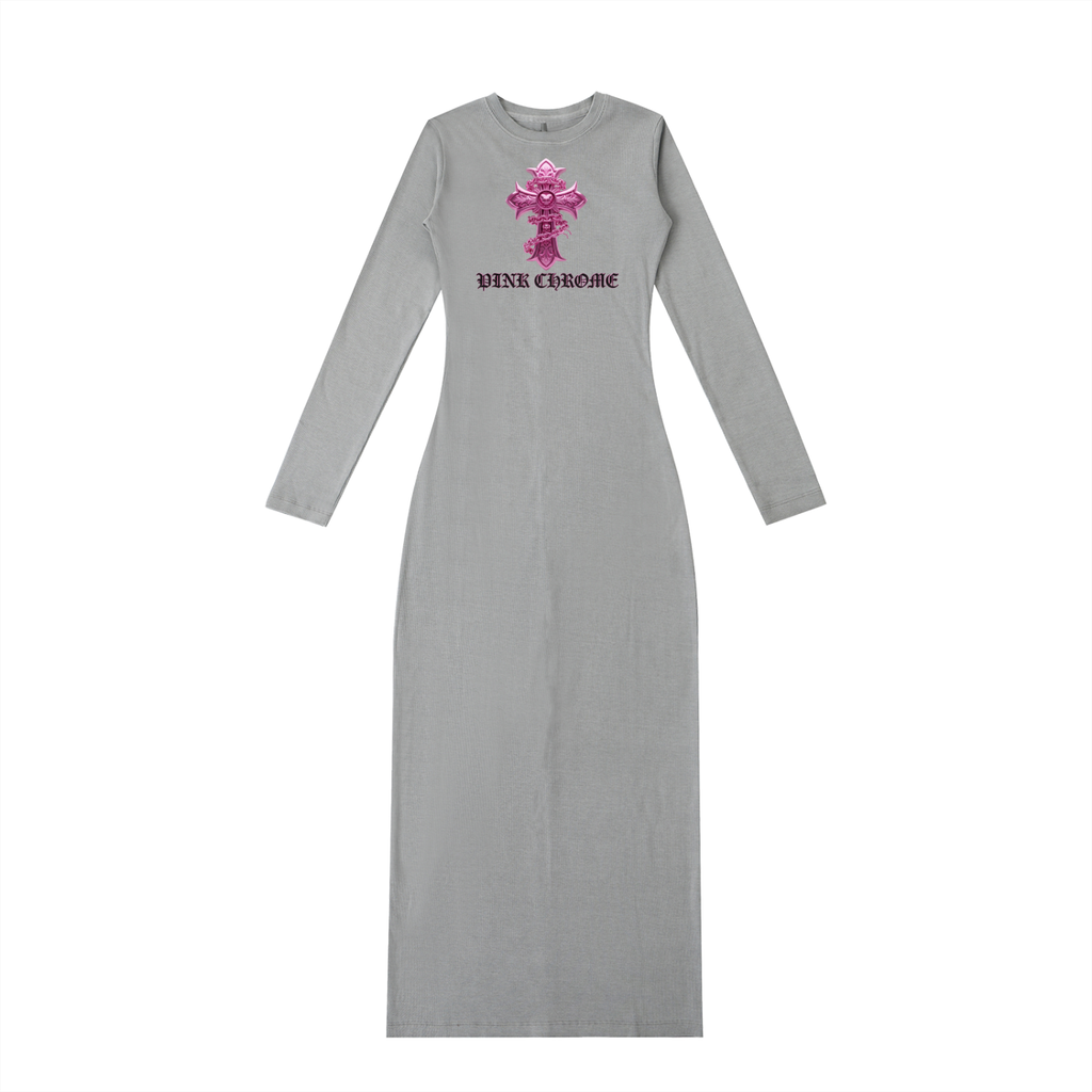 PINK CHROME Dyed Washed Slit Maxi Dress