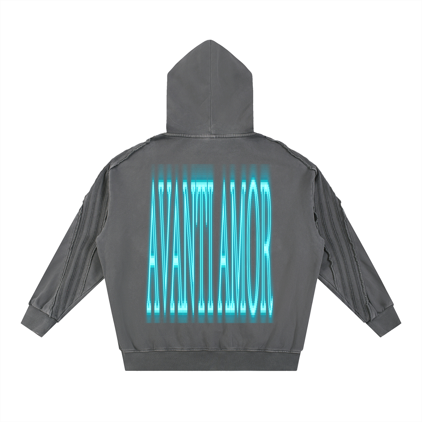 AVANTI AMOR Snow Washed Tape Raw Edge Zip Hoodie