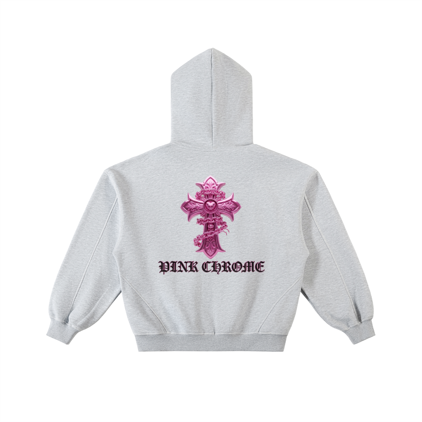 PINK CHROME Contrast-Stitched Boxy Fleece Zip Hoodie