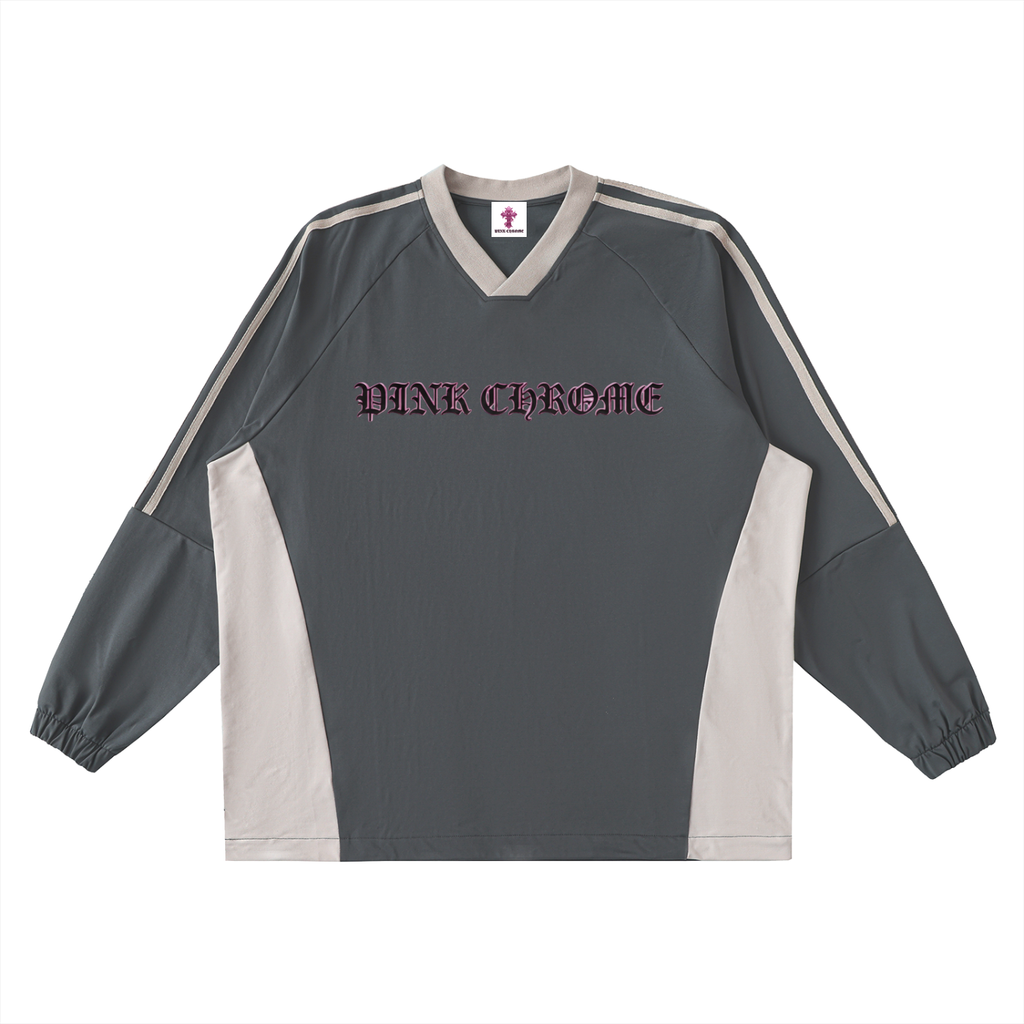 PINK CHROME Color-Block V-Neck Long-Sleeve T-Shirt