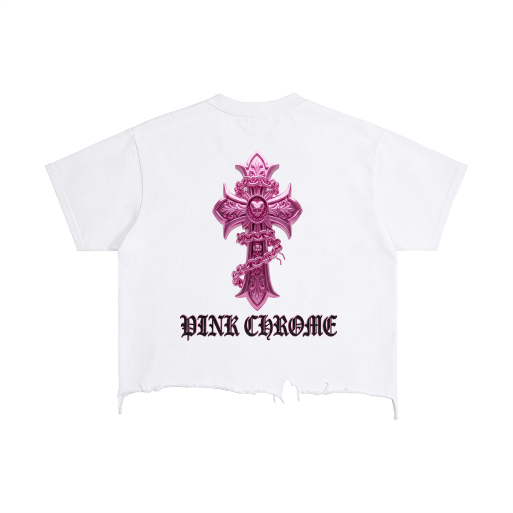 PINK CHROME Vintage Wash Boxy Distressed Hem T-Shirt